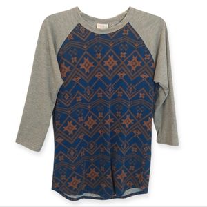 LuLaRoe Randy Size Small Shirt Tunic Top Ragland Tee Blue Gray Aztec